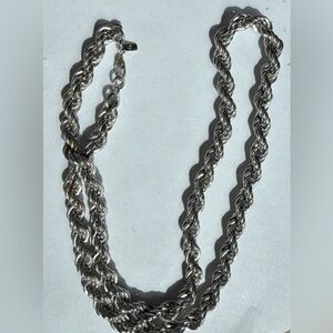 Monet Vintage Silver Tone Rope Chain Necklace, Lobster Clasp.Very Substantial.
